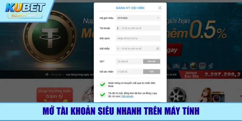 Mở tài khoản siêu nhanh trên máy tính